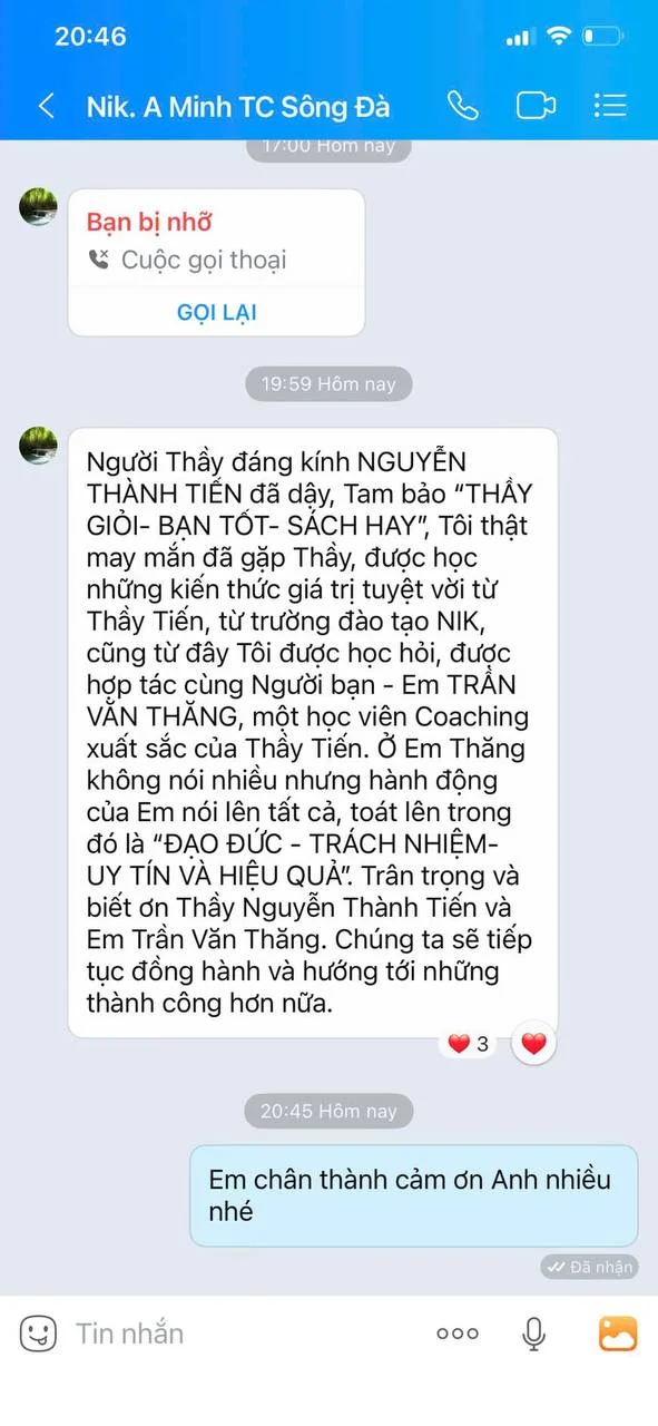 Phản hồi từ anh Minh
